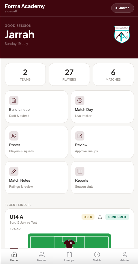 sidecall coach dashboard