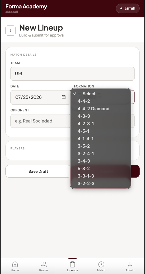 sidecall lineup builder